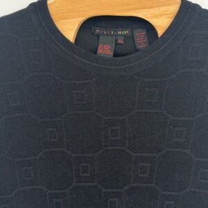 Tulliano Mens XL Black Textured Geometric Knit Short Sleeve Crew Neck Sweater